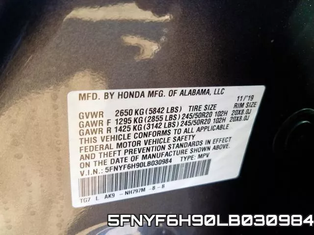 5FNYF6H90LB030984 фото 2