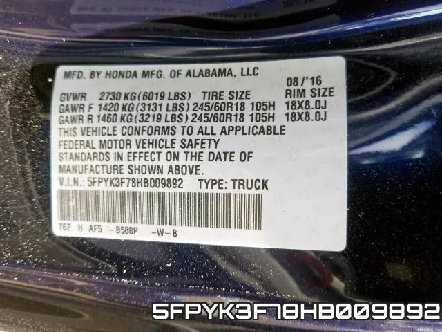 5FPYK3F78HB009892 фото 2