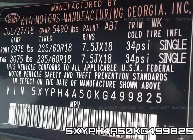 5XYPH4A50KG499825 фото 5