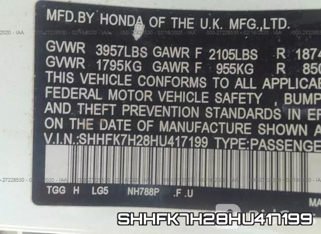 SHHFK7H28HU417199 фото 6