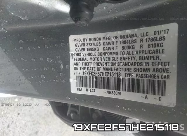 19XFC2F57HE215118 фото 4