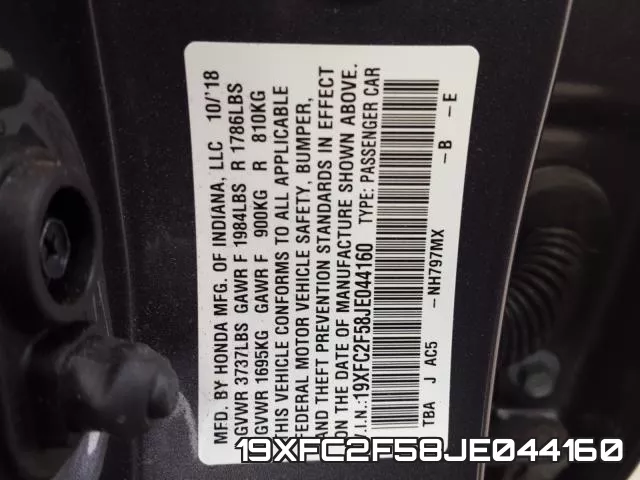19XFC2F58JE044160 фото 2
