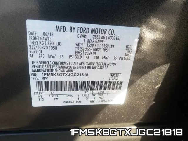 1FM5K8GTXJGC21818 фото 2