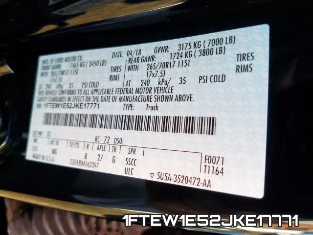 1FTEW1E52JKE17771 фото 2