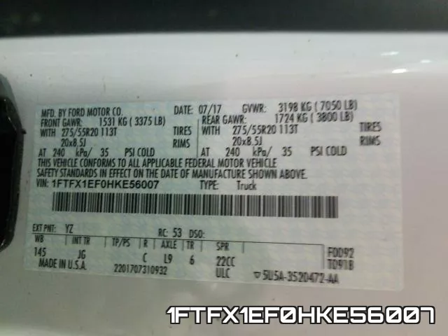 1FTFX1EF0HKE56007 фото 2