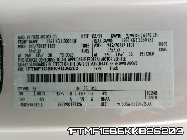 1FTMF1CB6KKD26203 фото 2