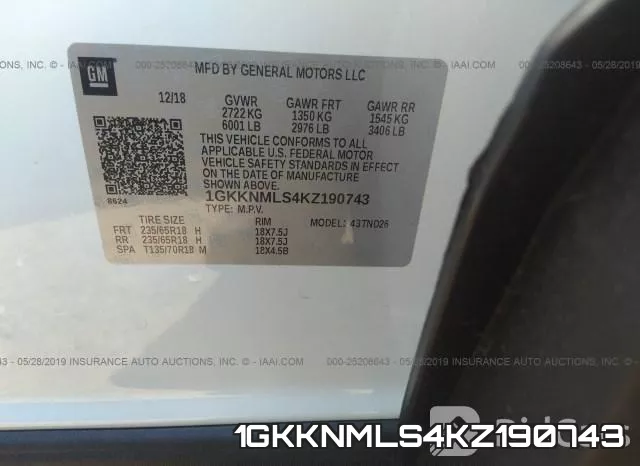 1GKKNMLS4KZ190743 фото 6