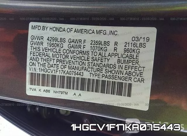 1HGCV1F17KA075443 фото 4