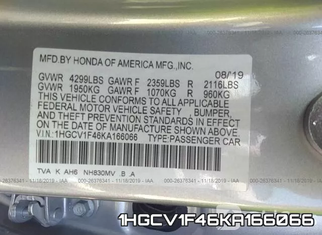 1HGCV1F46KA166066 фото 8