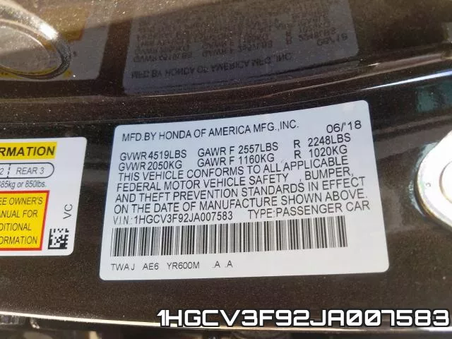 1HGCV3F92JA007583 фото 2
