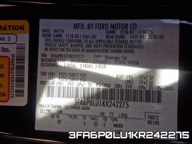 3FA6P0LU1KR242275 фото 2