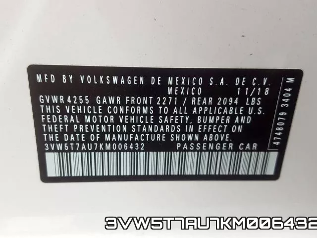 3VW5T7AU7KM006432 фото 2