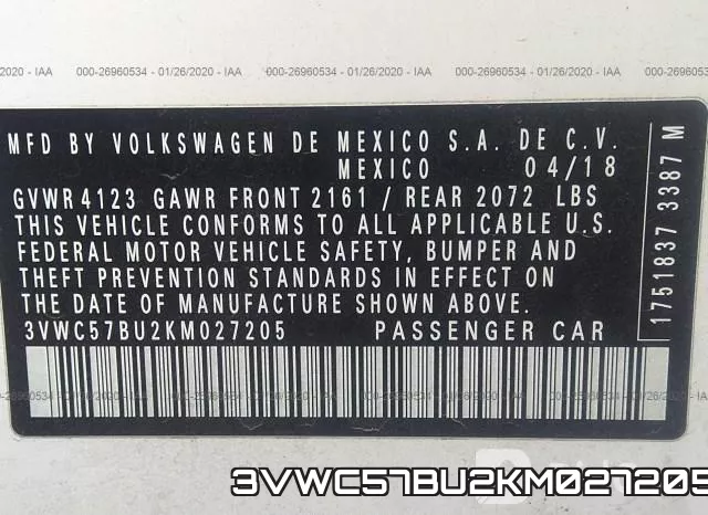 3VWC57BU2KM027205 фото 7