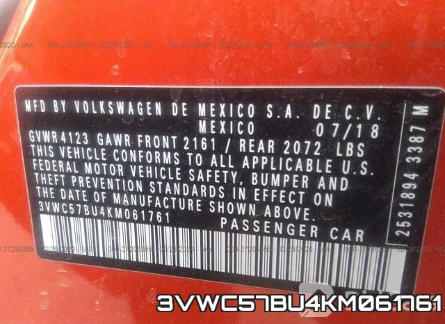 3VWC57BU4KM061761 фото 5