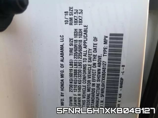 5FNRL6H7XKB048127 фото 2