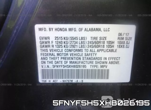 5FNYF5H5XHB026195 фото 8