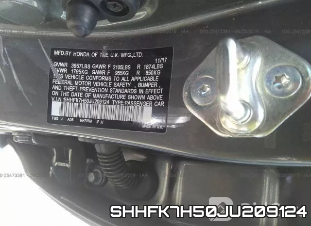 SHHFK7H50JU209124 фото 7