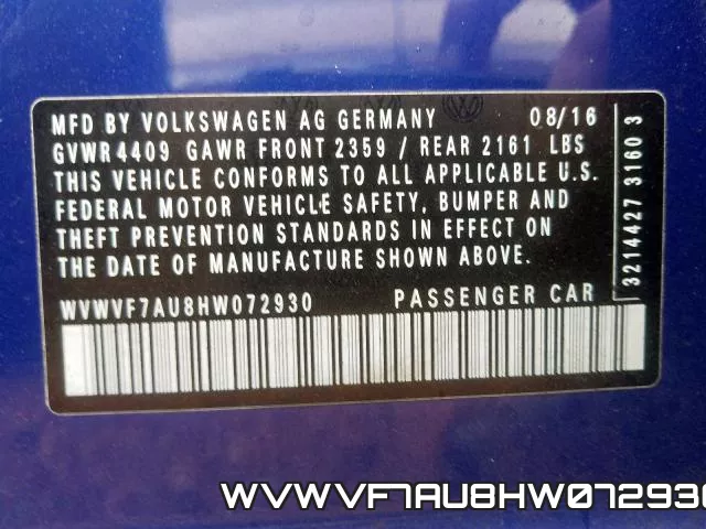 WVWVF7AU8HW072930 фото 2