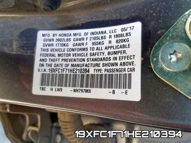19XFC1F71HE210394 фото 2