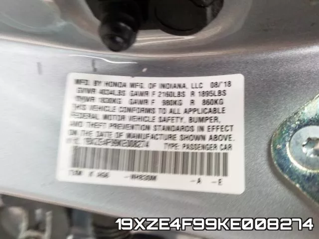 19XZE4F99KE008274 фото 2