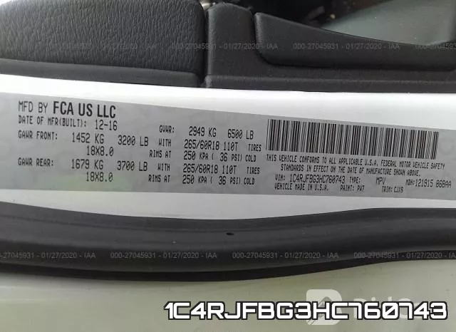 1C4RJFBG3HC760743 фото 8