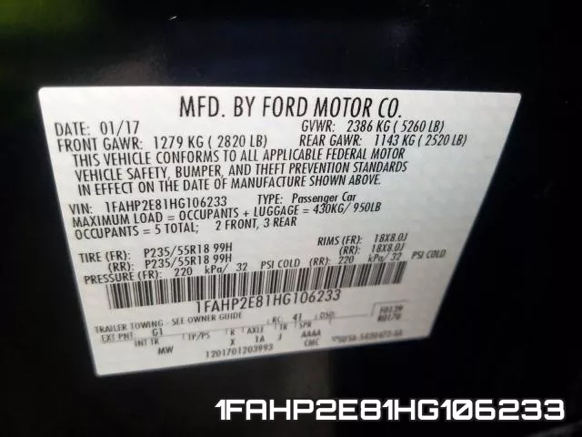 1FAHP2E81HG106233 фото 2