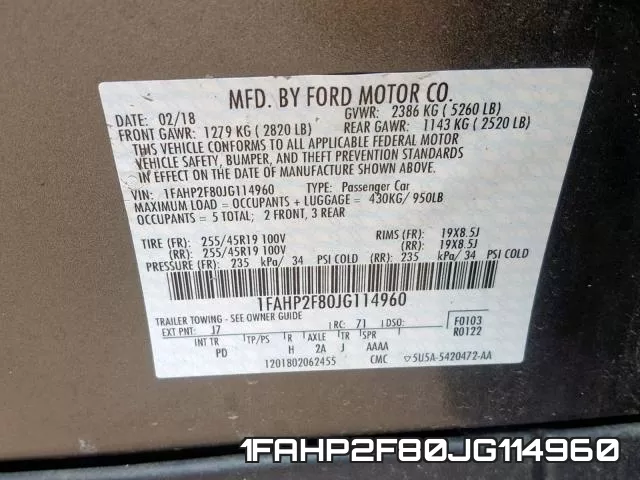 1FAHP2F80JG114960 фото 2