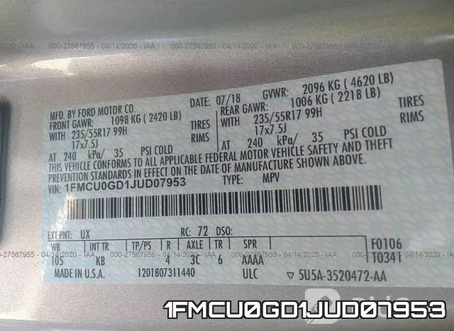1FMCU0GD1JUD07953 фото 5
