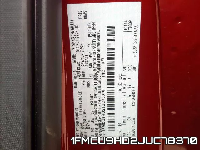 1FMCU9HD2JUC78370 фото 2