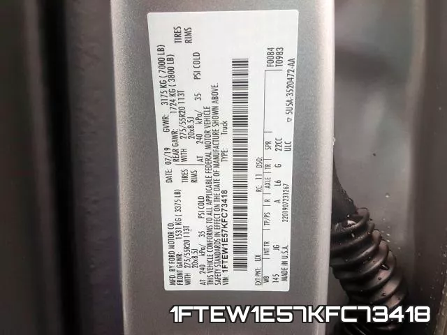1FTEW1E57KFC73418 фото 2