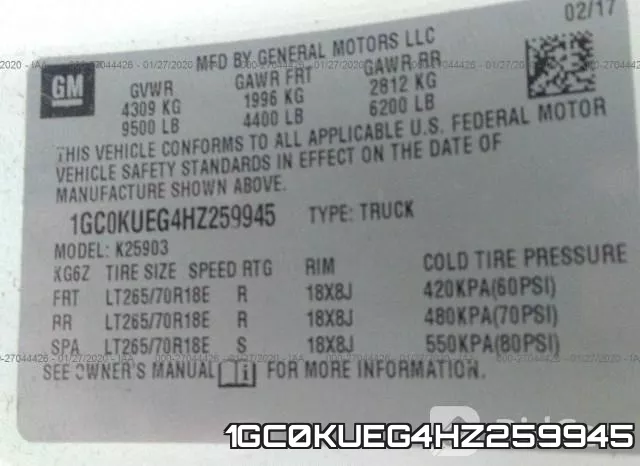1GC0KUEG4HZ259945 фото 4