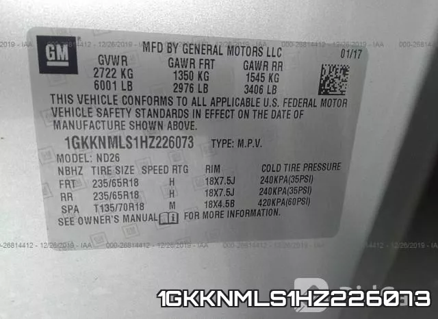 1GKKNMLS1HZ226073 фото 4