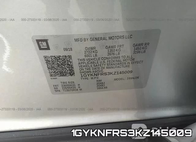 1GYKNFRS3KZ145009 фото 10