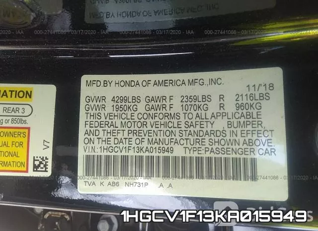 1HGCV1F13KA015949 фото 5