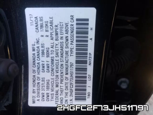 2HGFC2F73JH511797 фото 2