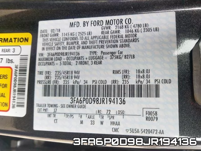 3FA6P0D98JR194136 фото 2