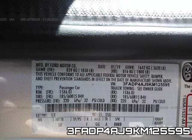 3FADP4AJ9KM125595 фото 5
