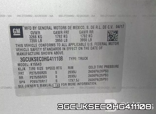 3GCUKSEC0HG411108 фото 5