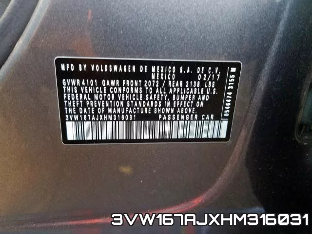 3VW167AJXHM316031 фото 2