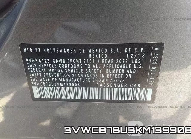3VWCB7BU3KM139908 фото 10