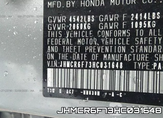 JHMCR6F73HC031648 фото 8