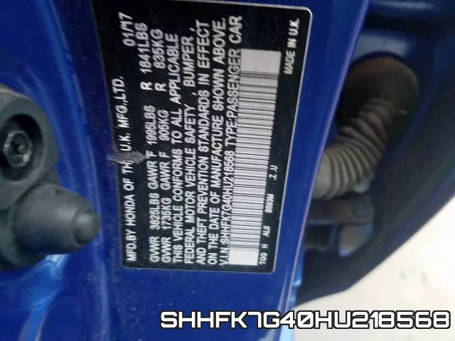 SHHFK7G40HU218568 фото 2