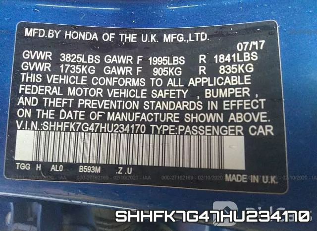 SHHFK7G47HU234170 фото 6