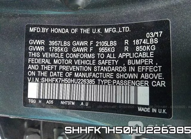 SHHFK7H50HU226385 фото 6