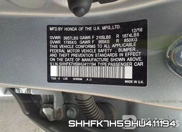 SHHFK7H59HU411194 фото 6