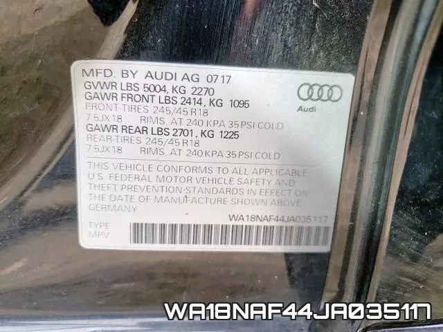 WA18NAF44JA035117 фото 2