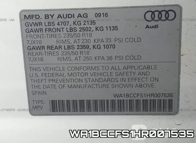 WA1BCCFS1HR007535 фото 5