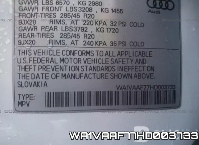 WA1VAAF77HD003733 фото 8