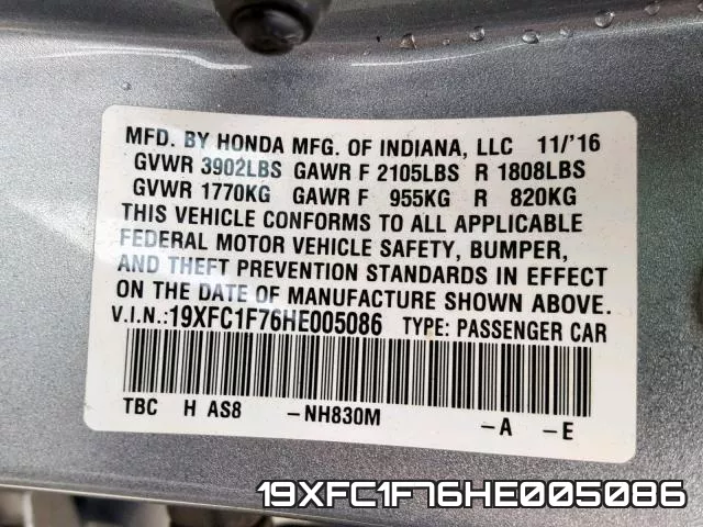 19XFC1F76HE005086 фото 2