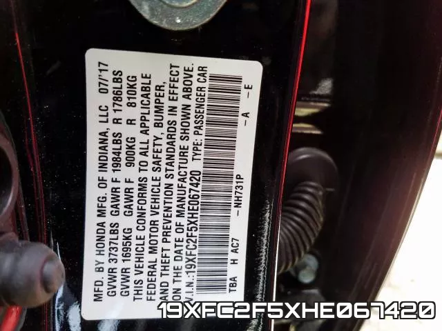 19XFC2F5XHE067420 фото 2